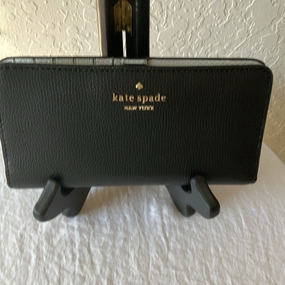 Kate Spade: Black with silver inside wallet- 12 card slot with ID area- coin zip - Picture 13 of 16